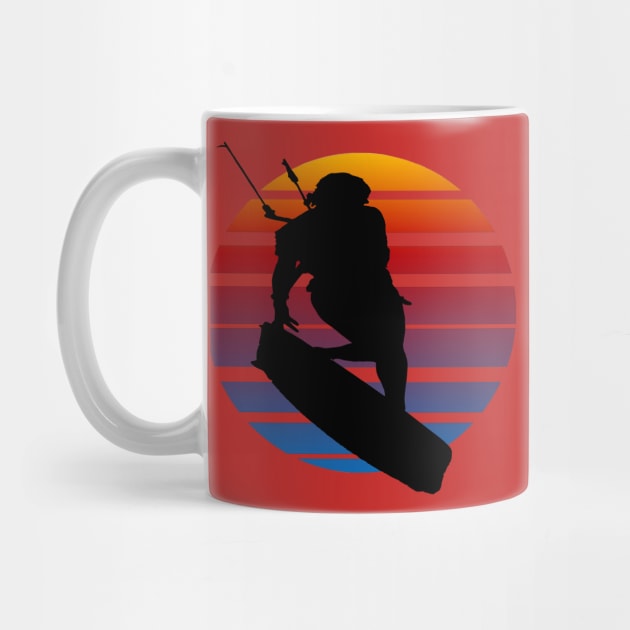 Kitesurfing Female Rider Silhouette Retro Sunset by taiche